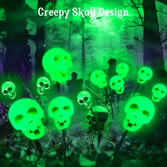 Elainilye Halloween Decorations Outdoor Light, LED Solar Lights with 6 Lighted Skull, Solar Walkway Lights Halloween Light for Yard Pathway Lawn Party, Green