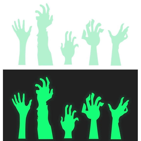 Gallickan Halloween Fluorescent Wall Sticker, Glow in Dark Hand Print Decal for Bar Room Decor, Removable Vinyl Mural Art, 1pc