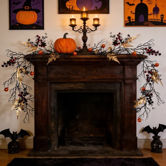 Gallickan Halloween Garland, Black Leaves Vine 70 Inches Long for Home Decor, Window, Door and Wall Decoration for Halloween and Fall Parties