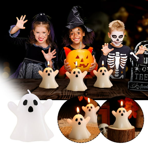 Gallickan Halloween Ghost Candles, Cute Ghost Candles Wax Candles Spooky Candles Gifts for Ghost Home Decor Halloween Party Bedroom Room Table Decorations, White