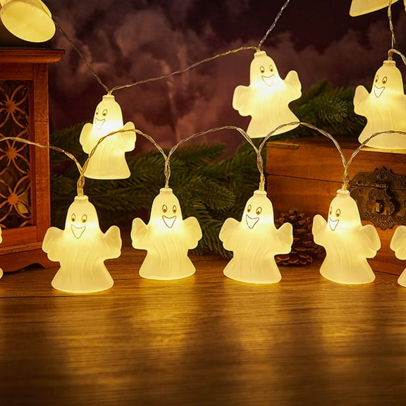 Gallickan Halloween Ghost Light, 10FT Hanging Ghost String Lights Battery Powered Halloween Lights for Halloween Decor Party Thanksgiving Decorations, Yellow