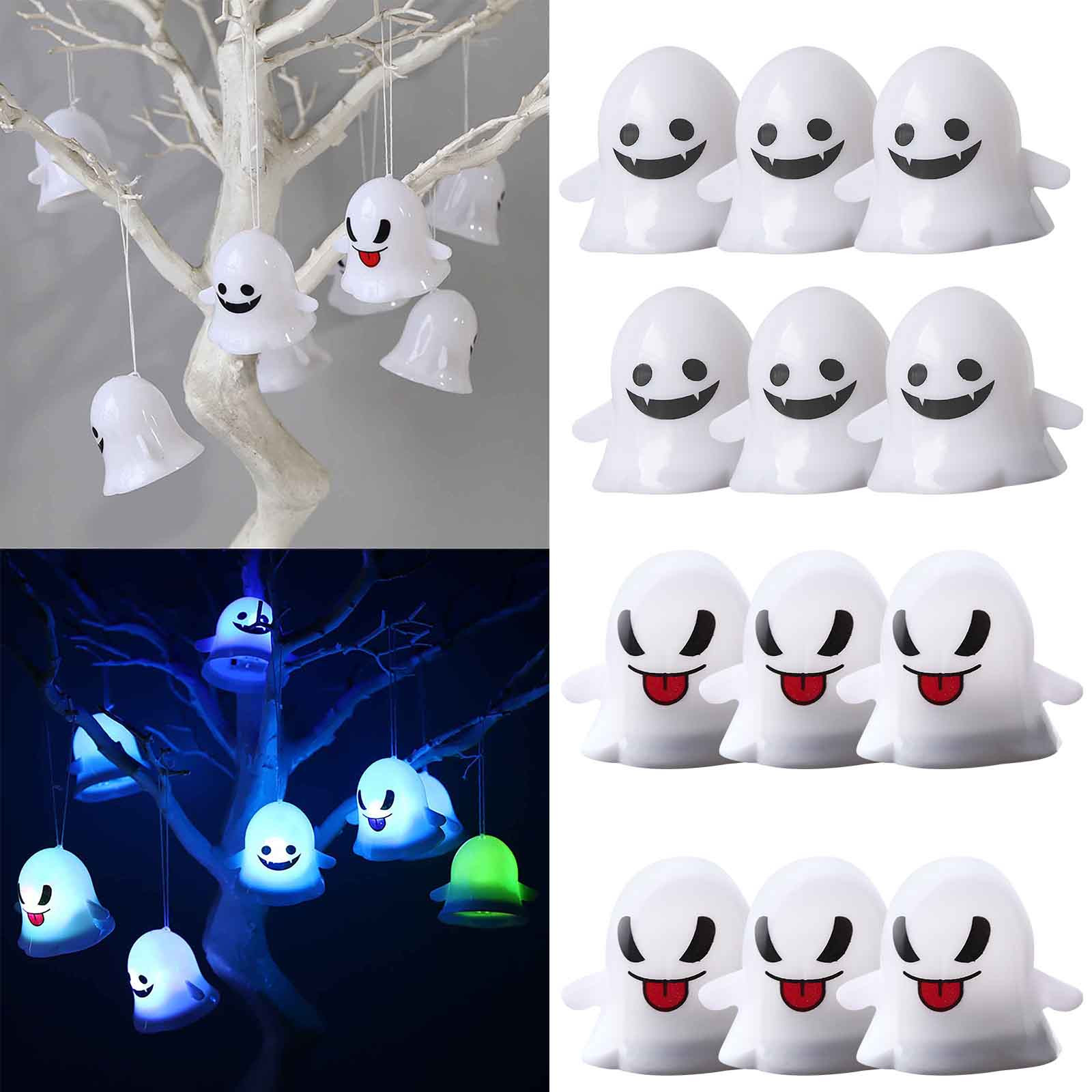 Gallickan Halloween Hanging Ghost Lights, 12 Pack Cute Ghost Camping Lantern, Halloween Decoration Indoor Outdoor Party Decorations, Battery Included, Multicolor