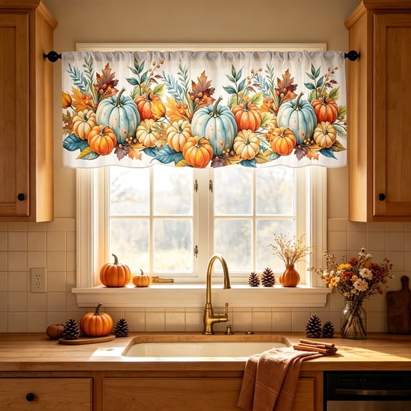 Gallickan Halloween Kitchen Tier Curtains, 2D Printed Short Window Valance, Spooky Pumpkin Ghost Decor for Kitchen Dining Room, 100% Polyester, 1pc