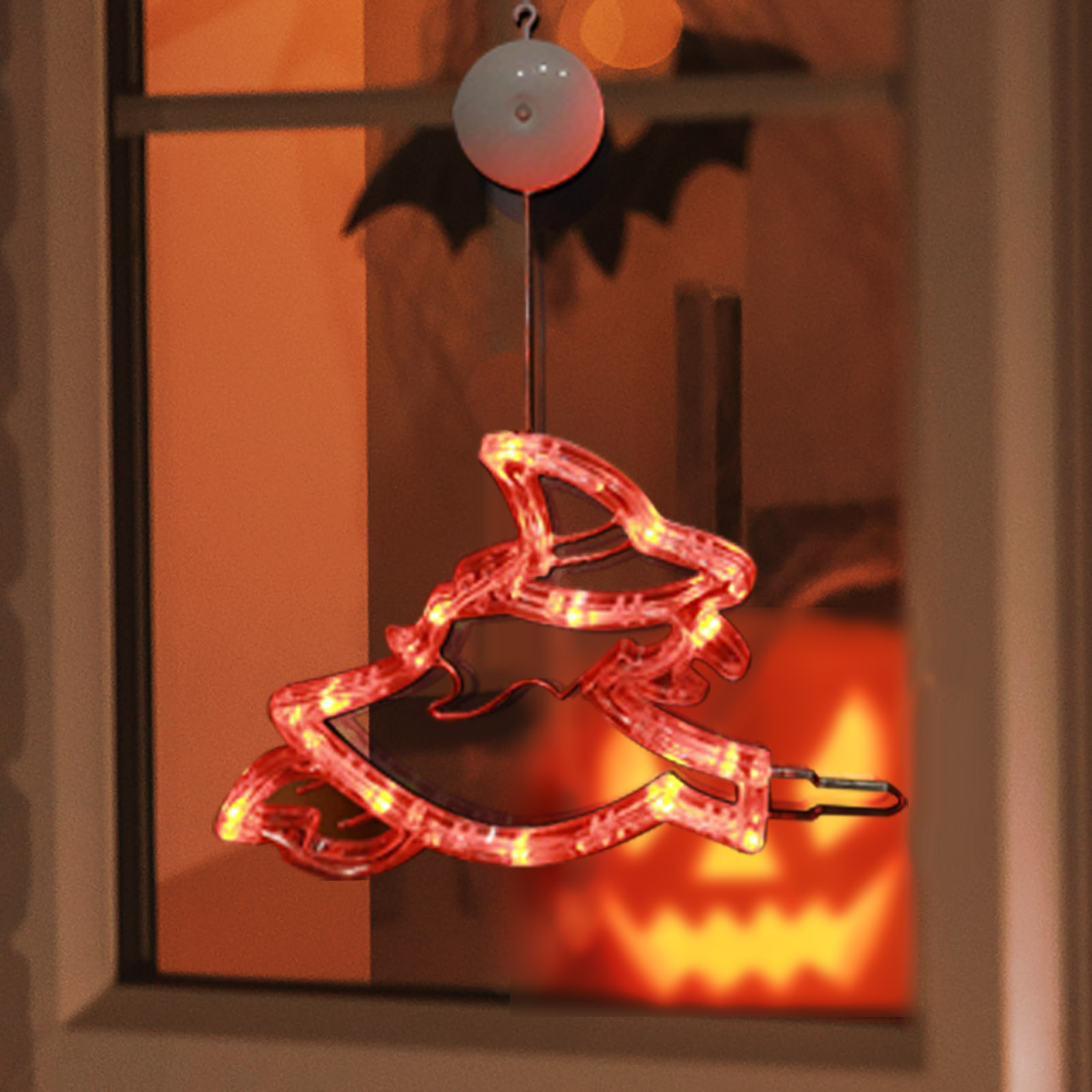 Gallickan Halloween Lights, Witch Light with Suction Cup, Halloween Window Lights Battery Operated Indoor Lights for Halloween Window Decoration, Multicolor