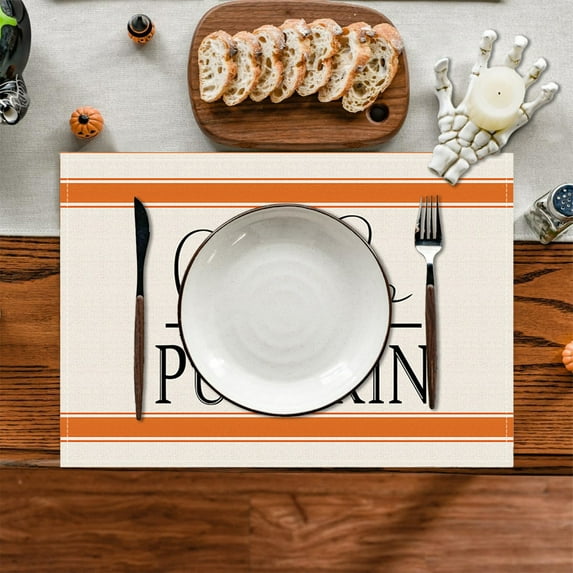 Gallickan Halloween Placemats, Set of 4 Printed Polyester Table Mats, Thanksgiving Fall Insulation Pads for Dining, Holiday Party Table Decor, C