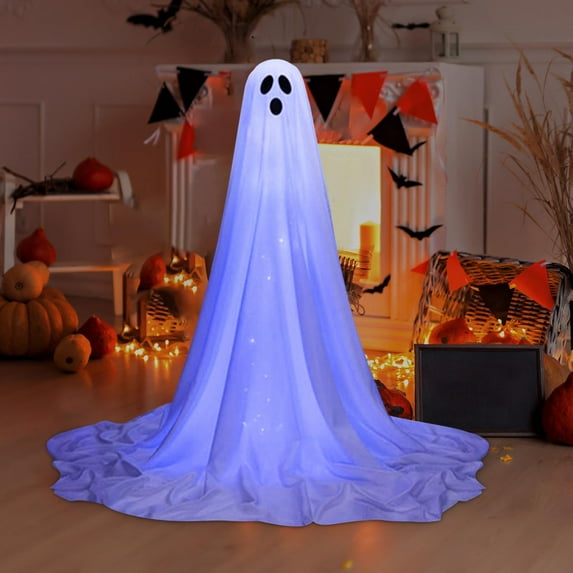 Gallickan Halloween Prop, Standing Ghost Adjustable 33-65 Inch Pole, Garden Party Decoration, Battery Operated Seasonal Display, C