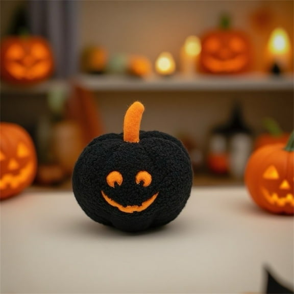 Gallickan Halloween Pumpkin Pillow, Soft Plush Pumpkin Decoration with Ghost Face, Indoor Outdoor Fall Home Decor for Couch Bedroom Living Room, Black