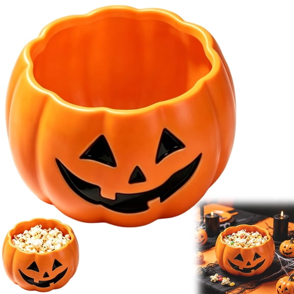 Gallickan Halloween Pumpkin Shaped Popcorn Bowl, Plastic Snack Container for Party Table Top Decor