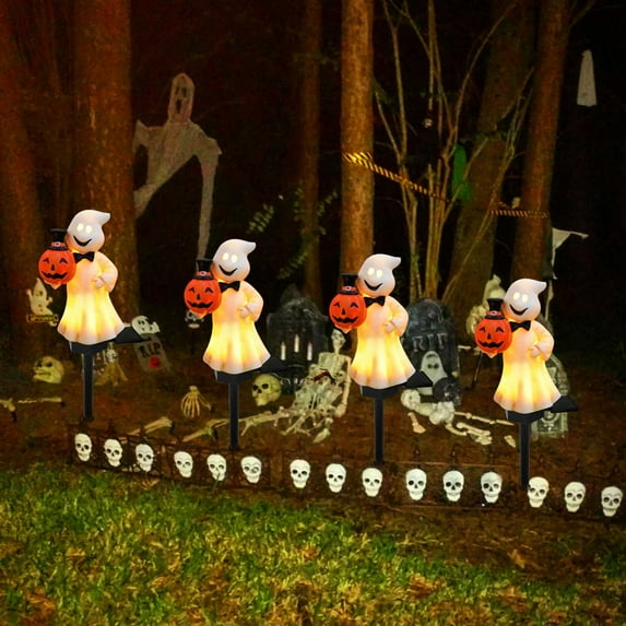 Gallickan Halloween Solar Ground Lights, Pumpkin Ghost Stake Light Outdoor Garden Decor, Halloween Lighting, Festive Insertion Lights for Yard Parties and Home Decoration, E