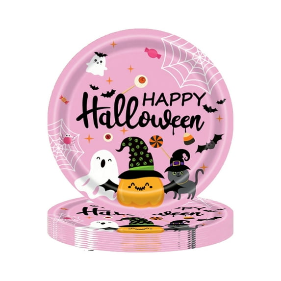 Gallickan Halloween Tableware, 20-Pack Disposable Paper Plates Napkins, Cute Pumpkin and Ghost Pattern, Party Supplies for Trick-or-Treat, Festive Decor, Home Celebration, B