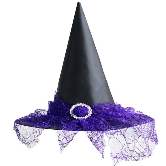 Elainilye Halloween Witch Hats for Adult Kids, Mesh Witches Hats, Girls Witch Hats Wizard-Hat, Halloween Decorations for Outdoor Party Accessories, Purple