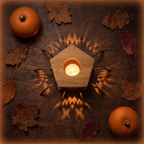 Gallickan Halloween Wooden Candle Lantern, Pumpkin Face Projection, Spooky Tabletop Ornament, Detachable Legs Design, 8.8cm, for Indoor Party and Home Decor