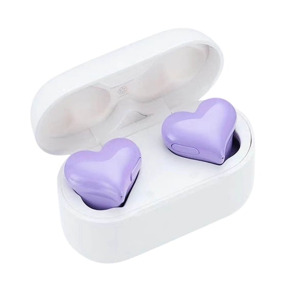 Gallickan Heart Shaped Bluetooth Earphones, Noise Reducing Wireless Earbuds, Sports In-Ear Headphones, for Music, Calls, and Mobile Devices, Purple
