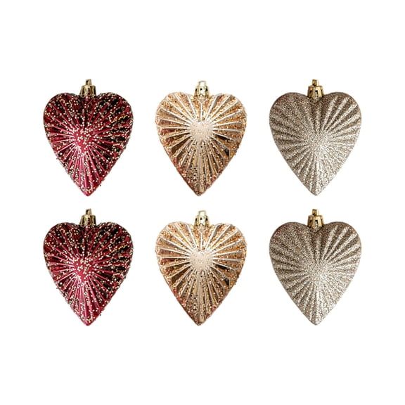 Gallickan Heart Shaped Mini Pendants, 6 Pack Small Heart Decorations, 3 Inch Holiday Ornaments with Hook, for Valentine's Day Party, Room Decor, Hanging Decor, Wine,Gold,Silver