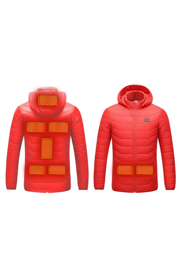 Heated Down Jacket, 8 Zone USB Charging Smart Heating Coat, Vibration Massage Waist, Polyester Winter Riding Skiing Fishing Warm Vest, Red M, 1pc
