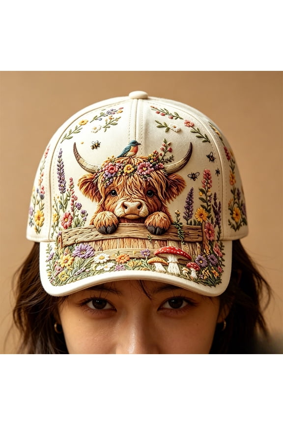 Highland Cow Baseball Cap, Adjustable Unisex Hat, Cute Animal Pattern, Breathable Cotton, Multiple Colors