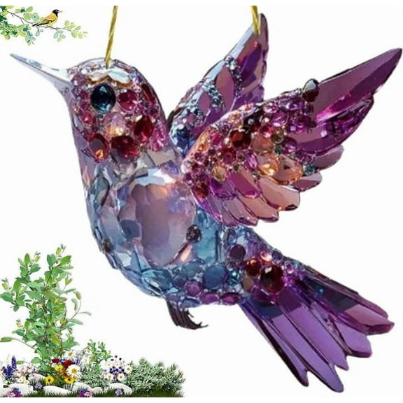 Gallickan Hummingbird Suncatcher, Acrylic Window Reflective Glass Decor, Garden Theme Hanging Art for Sunlit Wall Space, B