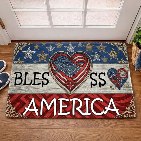 Gallickan Independence Day Crystal Velvet Foot Pad Style C, Decorative Non-Slip Floor Mat, Stain Resistant, Festive Home Entryway Decor, 1pc