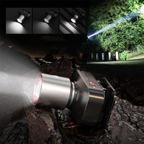 Gallickan Induction Headlamp Flashlight, USB Rechargeable LED Headlight with Telescopic Focus, Strong Light Side Light Emergency Modes, Outdoor Cam Fishing Light, 1pc Headlamp with Cable