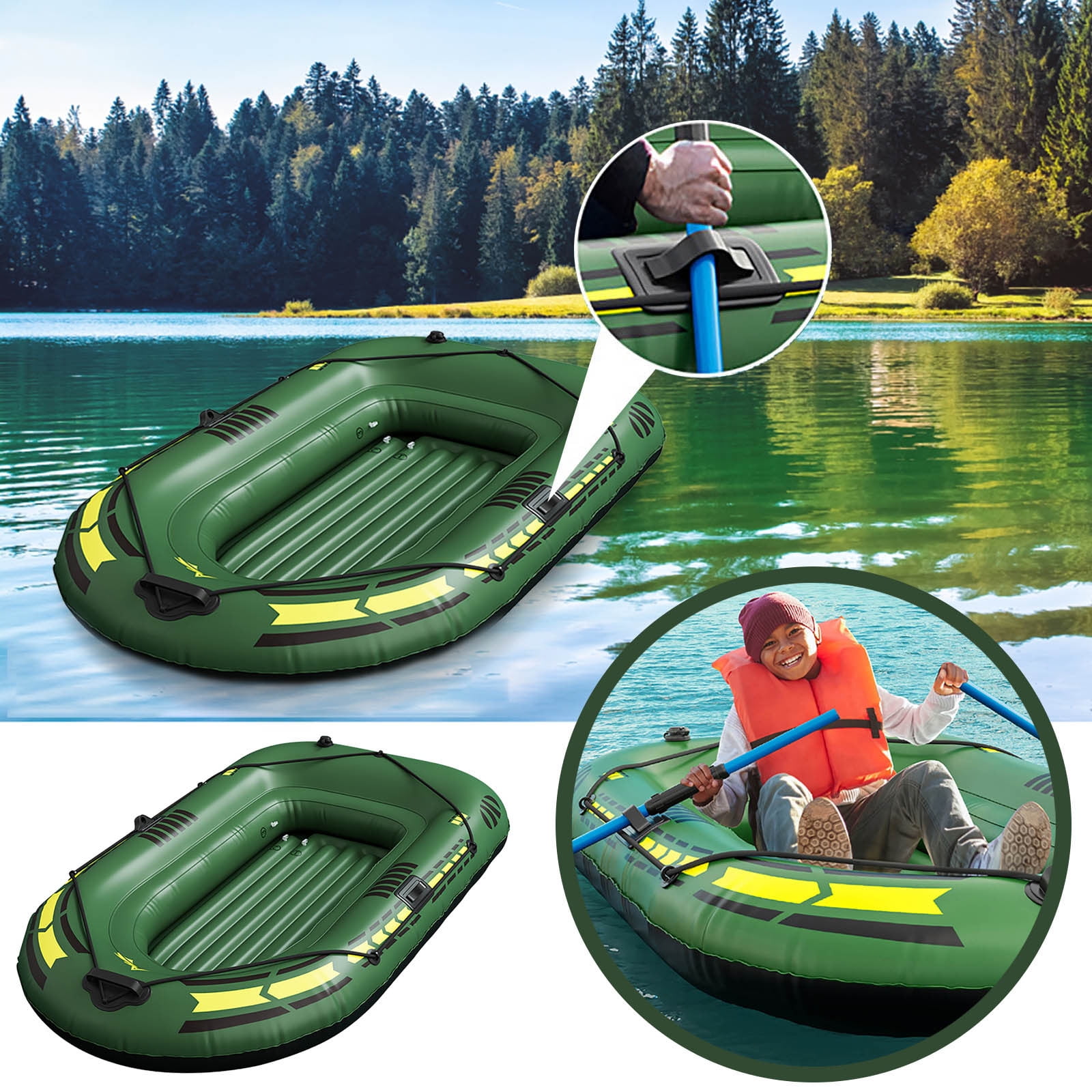 Gallickan Inflatable Kayak Boat, 2 Person PVC Fishing Raft, Portable Double Kayak with Paddle Pump Rope, Independent Chamber Design Stable Water Sports Boat, 1 Set