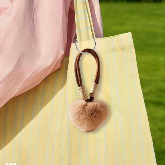 Gallickan Keychain, Fluffy Heart Bag Charm, Cute Handbag Accessory, Soft Plush Key Ring, Fashion Decoration for Purse, Backpack, Keys, Valentine Gift, Khaki