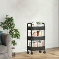 thumbnail image 1 of Gallickan Kitchen Storage Cart, 3 Layer Black Utility Cart with Wheels, Bathroom Toiletry Organizer Rack, Multi Functional Rolling Cart with Hooks for Home, B, 1 of 6