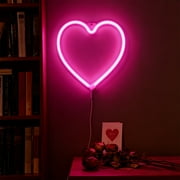 Gallickan LED Heart Neon Light, USB Powered Decorative Lamp, Romantic Room Light with Remote, for Bedroom Decor, Photo Backdrop, and Valentines Day, Pink