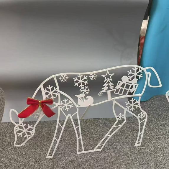 Gallickan LED Lighted Reindeer for Christmas Decoration, Xmas Outdoor Deer Decor with 60 LED Lights, 3D White Glittered Standing Holiday Display for Outdoor, Indoor, White, C