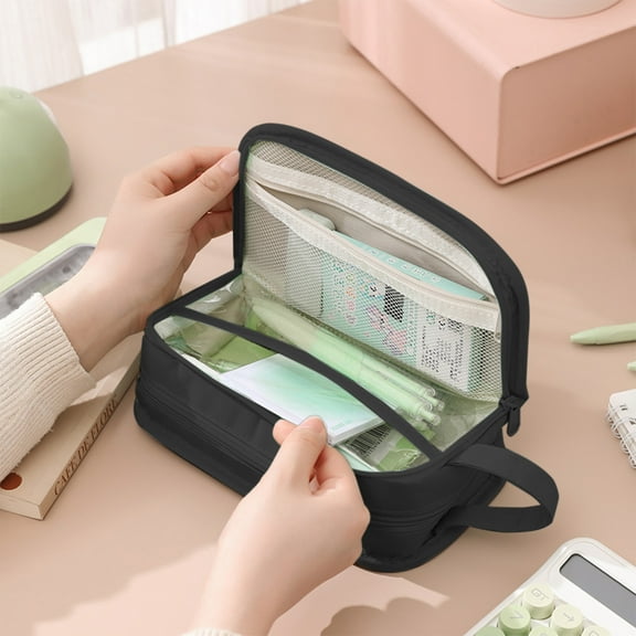 Gallickan Large Pencil Case, Multi Layer Organization Storage Bag For Pens Markers Art Supplies Zippered Workstation Accessory Pouch, Black