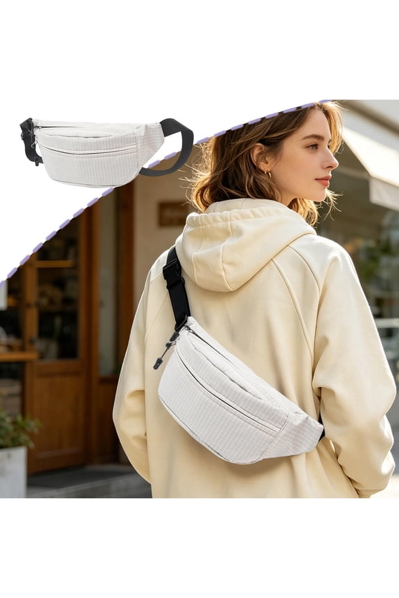 Lightweight Checkered Sling Bag, Multi Zipper Pockets, Versatile Waist Chest Crossbody Carry, for Sports Travel Commute, Nylon, 1pc
