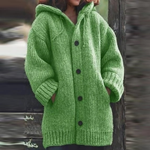 Gallickan Lightweight Winter Jackets Women Thickened Medium Long Sweater Hooded Cardigan Solid Color Coat Sweater Coat on Discount