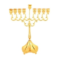 Gallickan Menorah Candle Holder, 9 Branch Gold Plated Hanukkah Menorah, Traditional Jewish Festival Candlestick, Elegant Shabbat Candle Holder, for Celebrations and Prayer, Gold