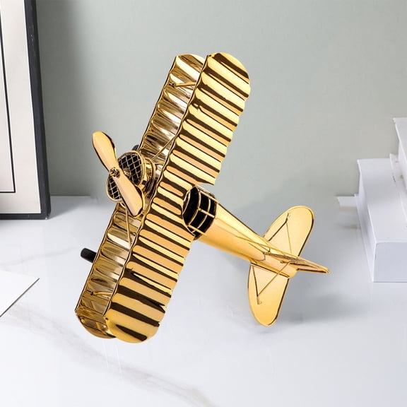 Gallickan Metal Airplane Model, Vintage Iron Fighter Jet Ornament, Desktop Toy for Collection, Simulated Aircraft Display Piece, Gold