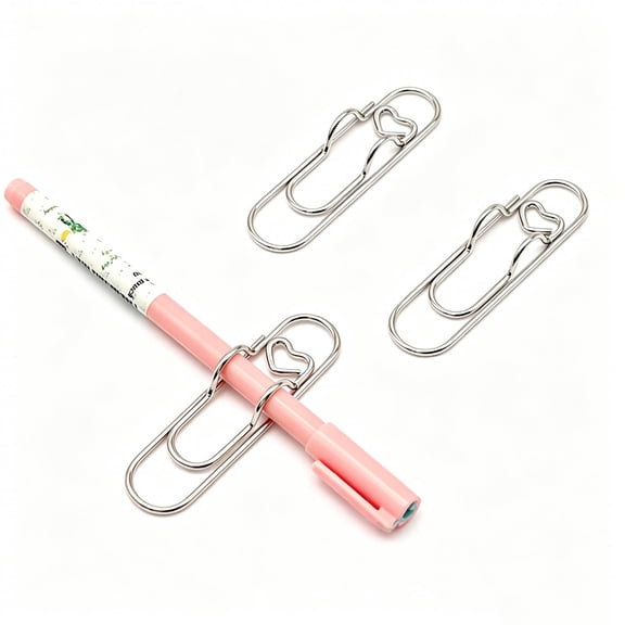 Gallickan Metal Heart Shaped Pen Clip, 2pcs Pen Holder Accessory, Portable Multifunctional Bookmark, Silver