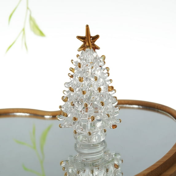 Gallickan Mini Christmas Tree, Glass Christmas Tree Decorations, Small Christmas Crafts Holiday Xmas Party Decor for Indoor Outdoor Tabletop Decoration, White