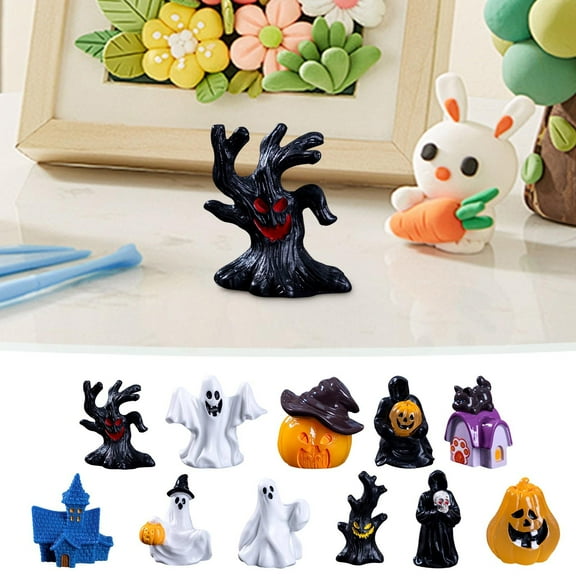 Gallickan Mini Halloween Figurines, Model Decor for Collectors, Small Ornament Set, Detailed Craft for Home Display and Scene Layout, C
