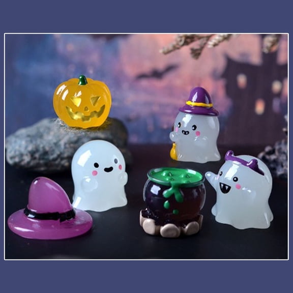 Gallickan Mini Halloween Garden Figurine, Glow Witch Pumpkin Ghost Statue, DIY Party Decoration, Fairy Garden Collectible, A