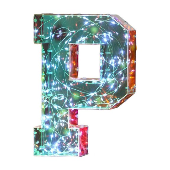 Gallickan Mirror Finish LED Letter Light P, Colorful Tabletop Night Light for Birthday Party Wedding Proposal Bedroom Decor, Plastic Battery Operated Sign Lamp