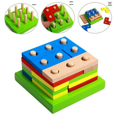 Gallickan Montessori Toys for 1-3 Year Old Boys Girls, Wooden Sorting & Stacking Educational Toys, Color Recognition Stacker Shape Sorter