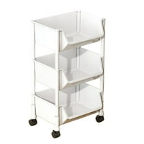 Gallickan Movable Storage Cart, 5-Tier Plastic Organizer Rack with Wheels, Multi Layer Utility Shelf, for Living Room Bedroom Kitchen Bathroom, White