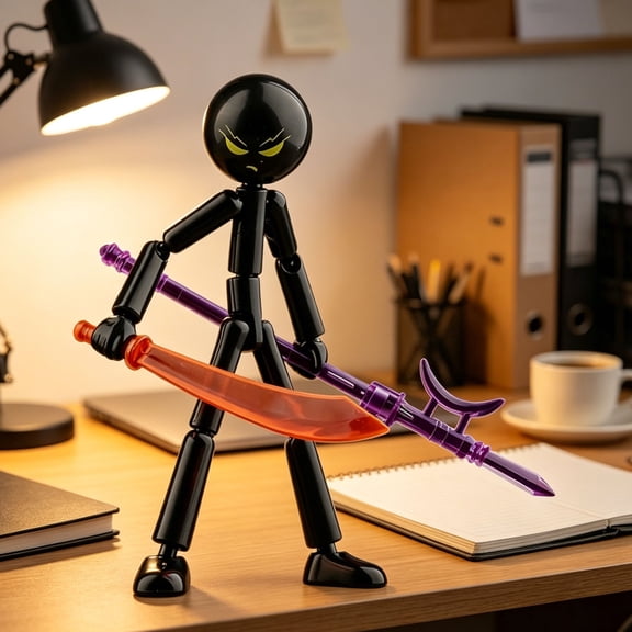 Gallickan Multi-Joint Movable Stick Figure Action Toy, DIY Assembly Fidget Figurine, Poseable Plastic Model for Desk Decor, Black