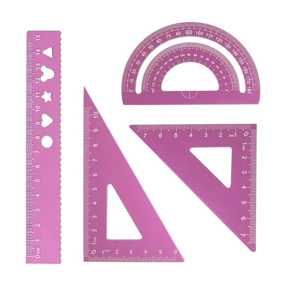 Elainilye Multifunctional Drawing Ruler Set, Aluminum Alloy Geometry Ruler with Straight Edge, Triangle Rulers, Protractor, Metal Drafting Tools for Office, Supplies, Purple