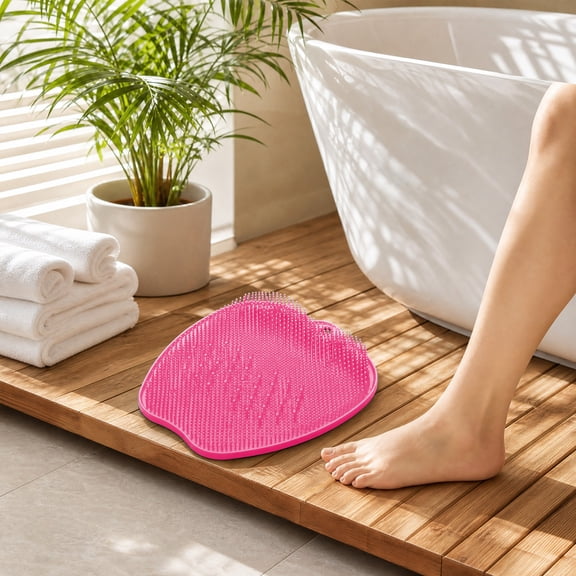 Gallickan Multifunctional Skidproof Bath Mat, Back Scrubbing Soft-Brush for Bathing, Silicone Foot Back Massage Mat with Suction Cups, Red, 1pc