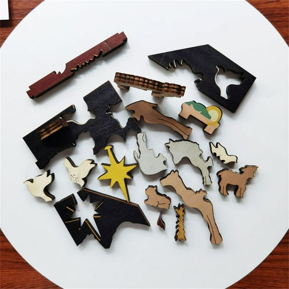 Gallickan Nativity Puzzle Wooden Game, Christmas Story Jigsaw, Religious Wood Burned Toys, For Family Holiday Activities, Multicolor