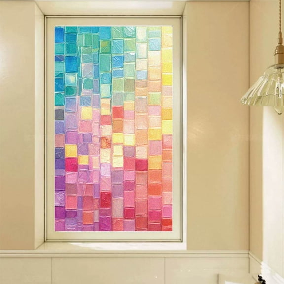 Gallickan Neon Colored Window Film, 39x17 Inch Frosted Light Blocking Privacy Film, Multi Color PVC Self Adhesive Glass Cling, DOPAMINE Style Decorative Window Sticker for Home Office