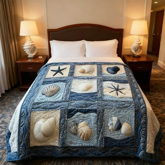 Gallickan Oceans Throw Blanket, Shells Starfish Print Flannel Blanket, Coastal Beach Themed Plush Throw, Soft Blanket for Sofa Bed and Coastal Decor, D