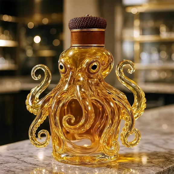 Gallickan Octopus Wine Bottle, Transparent Glass Container, High Borosilicate Material, Fashion Shaped Design, for Wine Storage, Gift Giving, Clear