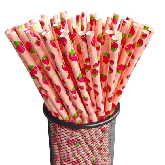 Gallickan Paper Straws, Disposable Fruit Pattern Straws 100 Pack Biodegradable, Durable and Eco friendly - Paper Straws for Drinking and Crafts, D