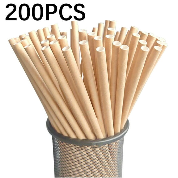 Gallickan Paper Straws, Disposable Soild Color Straws 200 Pack - Biodegradable, Durable and Eco friendly - Non-soggy Paper Straws for Drinking and Crafts, Beige