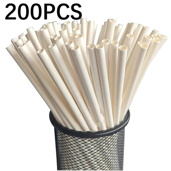 Gallickan Paper Straws, Disposable Soild Color Straws 200 Pack - Biodegradable, Durable and Eco friendly - Non-soggy Paper Straws for Drinking and Crafts, White